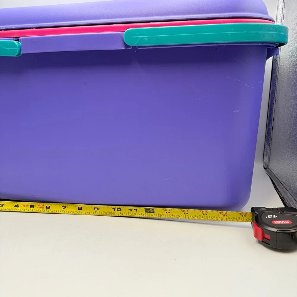 Vintage Eagle Purple Pink Teal Storage Chest with Tray 90s Retro Organizer